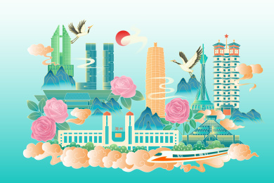 河南郑州中国风城市矢量插画