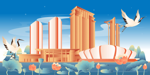 滁州地标建筑国潮插画