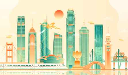 中国香港建筑群矢量插画