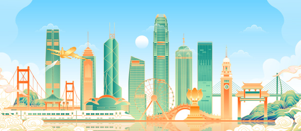 中国香港建筑群矢量插画