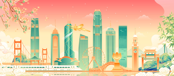 中国香港建筑群矢量插画