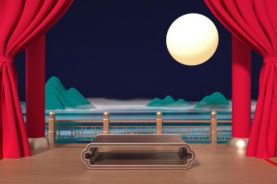 3D建模渲染的国风静物展示台