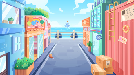 海边街道AI课件插画