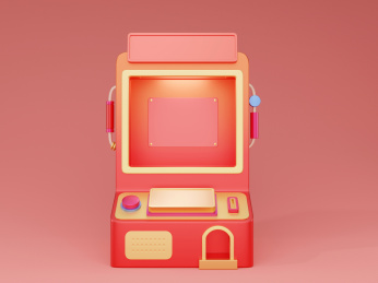 红色背景3D立体卡通游戏抽奖扭蛋机