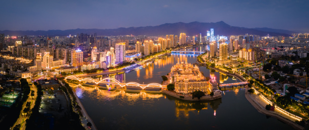 福州地标建筑中洲岛闽江江滨夜景风光