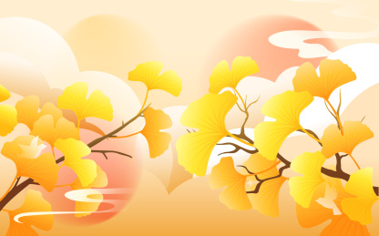 立秋节气金秋时节银杏落叶秋分人物出行插画