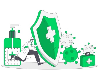 拿着盾牌的男医生防病毒