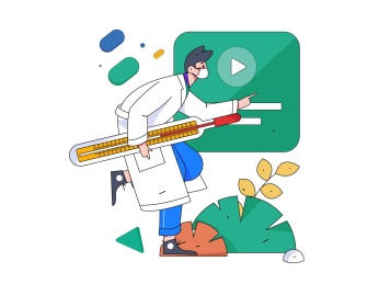 拿着体温计的男医生扁平矢量插画