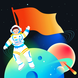 人类月球日宇航员登月航天航空宇宙星空插画