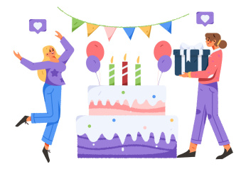 生日派对礼品节日祝福女孩矢量插画
