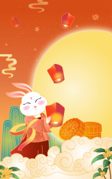 中秋月圆夜兔子放天灯
