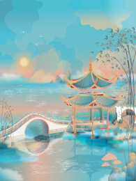 四川三苏祠景点国潮插画