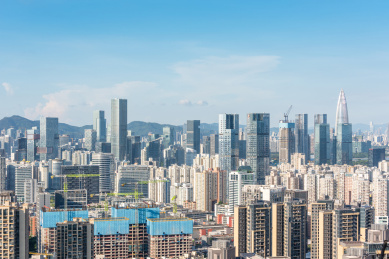 深圳南山区科技园区城市天际线风光