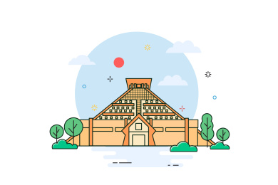 河南博物院建筑线条风插画