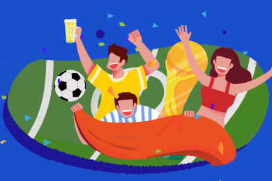 卡通手绘世界杯踢足球狂欢插画