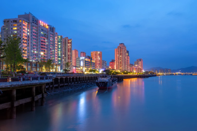 中国浙江省温州市鹿城区江滨路夜色