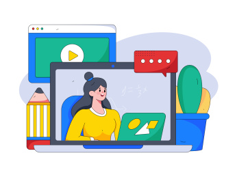 通过网课远程进行在线教育扁平矢量概念运营