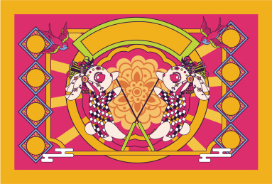 中秋月饼非遗皮影兔子矢量插画