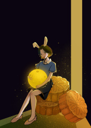 抱着月球的兔女郎