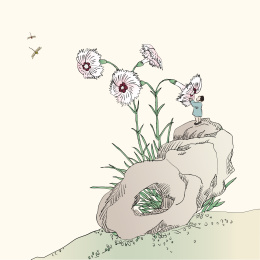 儿童登石闻长萼石竹小清新矢量插画