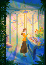 复古少女插画居家生活方式