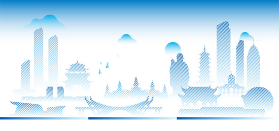 无锡城市地标建筑矢量手绘插画蓝色科技背景