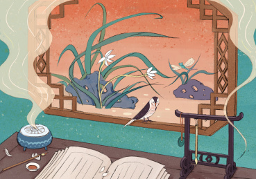 古风书桌案台雕花窗户