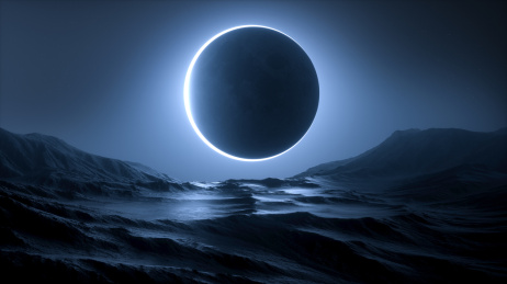 超现实宇宙天体月食山脉科技感3d渲染背景