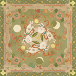 三兔共耳中秋荷花锦鲤瓜果祥瑞方形纹样
