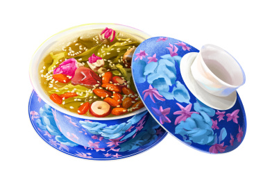 手绘插画八宝茶