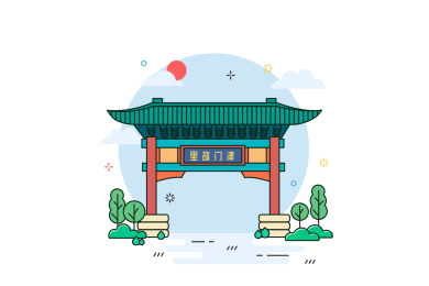 天津古文化街津门故里牌坊线条风插画