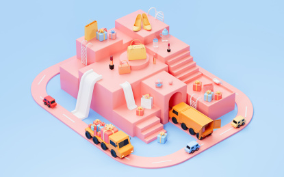 购物与商品展示台3D渲染