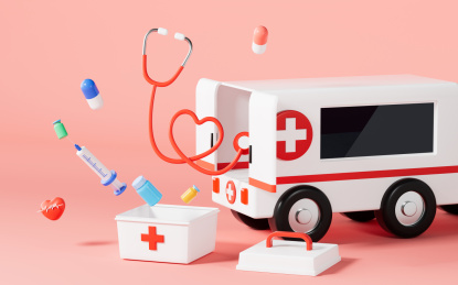 救护车与医用救治工机具3D渲染