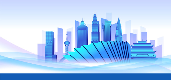 中国浙江省温州市商务科技城市彩色插画