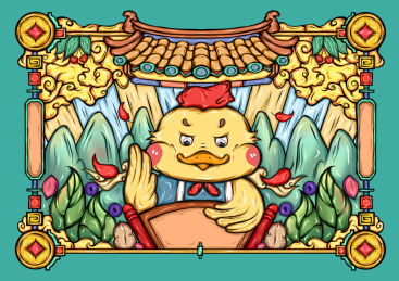 鸭子国潮插画 鸭子