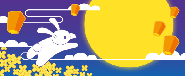 简约蓝紫色中秋兔01