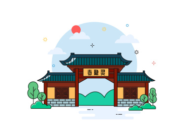 杭州灵隐寺线条风插画