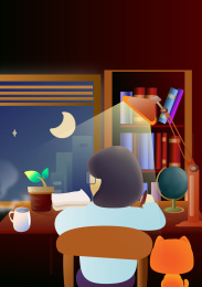 教师节老师深夜批改作业的矢量插画