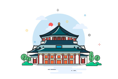 广州中山纪念堂线条风矢量插画