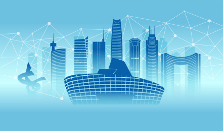 中国广东东莞市城市数据5G网络插画蓝色