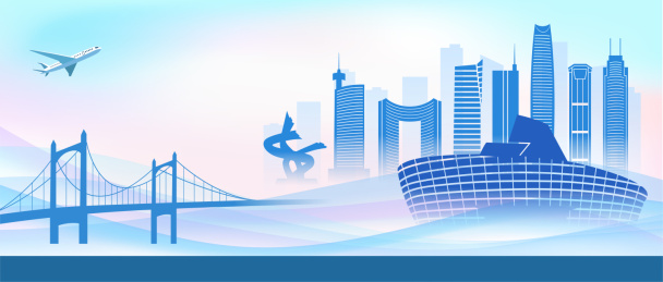 中国广东东莞市商务科技城市彩色矢量插画