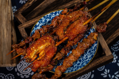 中式背景烤肉串