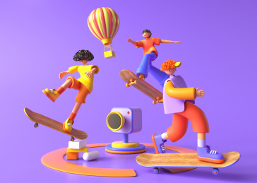 夏日互联网3D人物场景概念插画