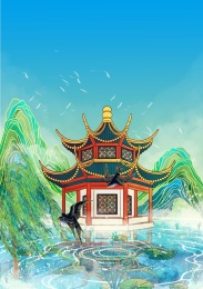 南京地标建筑国风插画夫子庙