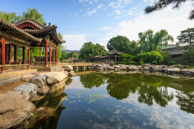 中国山西省晋中市榆次老城西花园园林景观