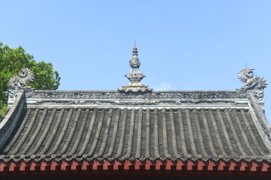 四川成都文殊院中式风格古建构件脊饰灰塑