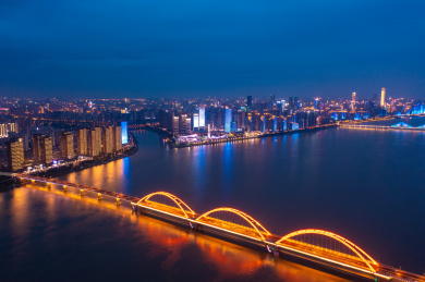 航拍湖南长沙城市夜景风光