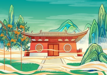 郑州地标古建筑国风插画嵩山少林寺