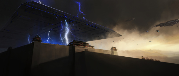 外星飞船降临在古城之上