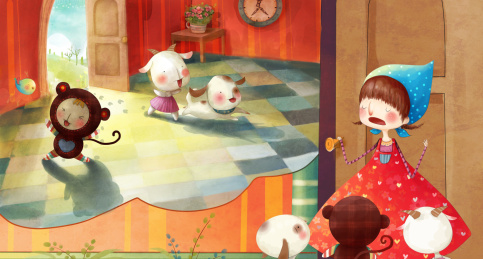 小姑娘不给小动物进房子